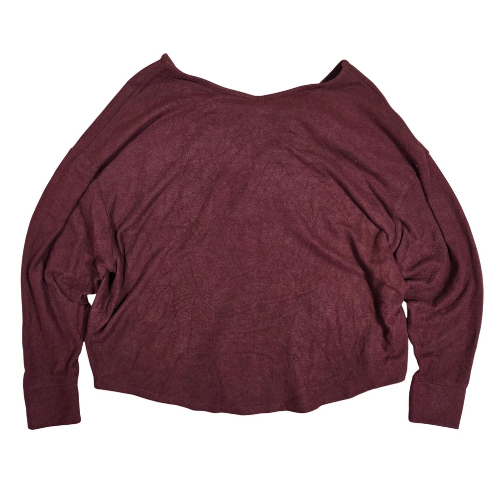 Maurices Womens Burgundy Long Sleeve V-Neck Top with Velvet Bow Back Size M